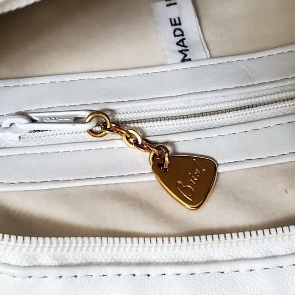 Vintage Brio! Fan Shape White Leather Convertible Bag, Fringe Tassle, EUC - Picture 7 of 15